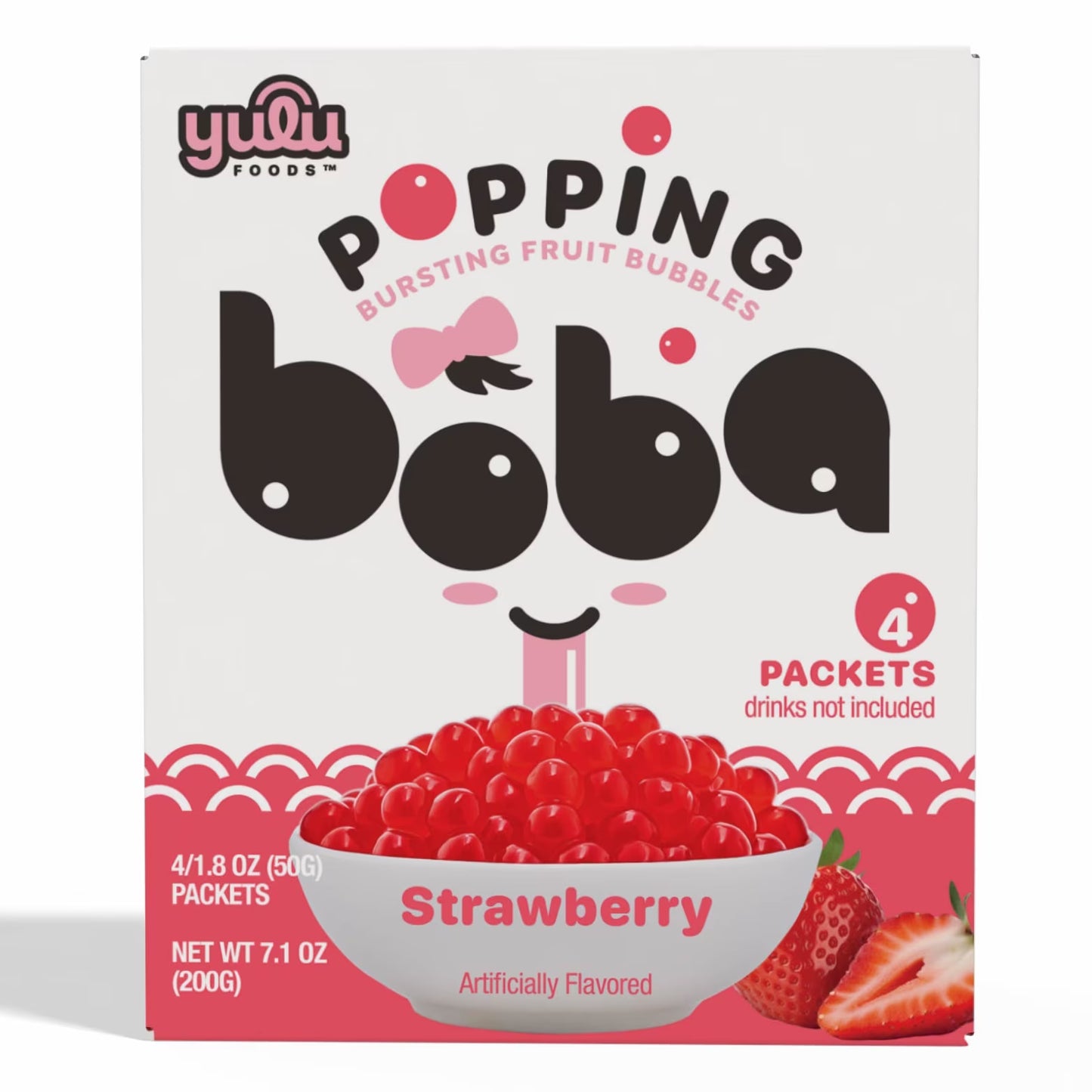 Yulu Foods - Popping Boba Pearls - Strawberry 4 Pack - Net Wt 7.1 oz. (200g)