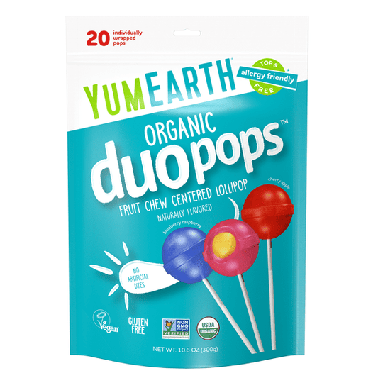 YumEarth Organic Duo Pops, Lollipops with Fruit Chew Centers - Allergy Friendly (Top 9 Free), No Artificial Dyes, Non GMO, Gluten Free,