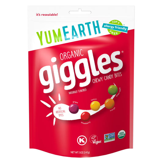 YumEarth Organic Giggles, Assorted Flavors Chewy Candy, Gluten Free, 5 oz Bag, Allergy Friendly