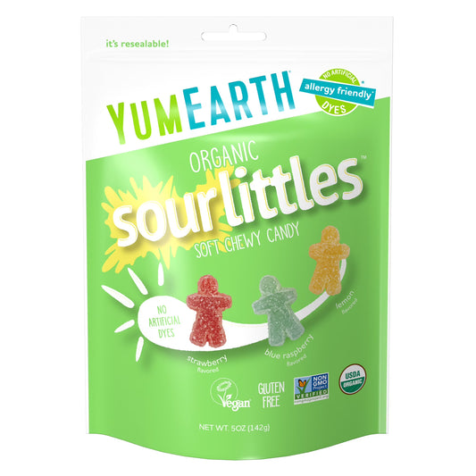 YumEarth Organic Sour Littles, Assorted Flavors Sour Chew Candy, Gluten Free, Shelf-Stable, 5 oz Bag