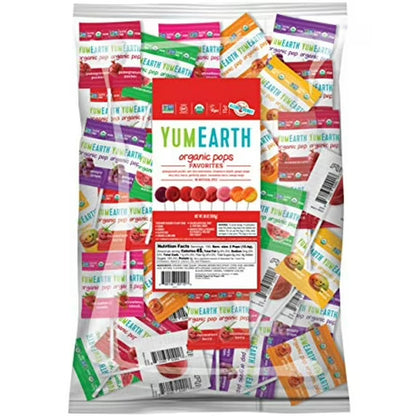 YumEarth Organic Pops Variety Pack, 300+ Fruit Flavored Favorites Lollipops, Allergy Friendly, Gluten Free, Non-GMO, Vegan, No Artificial Flavors or Dyes