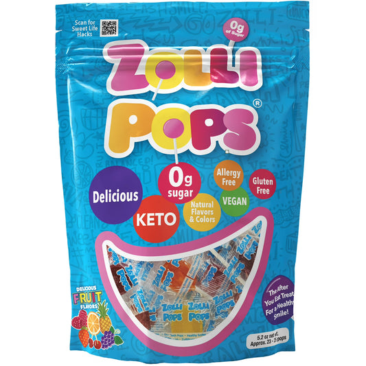 ZOLLIPOPS Lollipops, Sugar Free Candy, Allergen Free with Natural Fruit Flavor, Keto, Vegan 5.2 oz