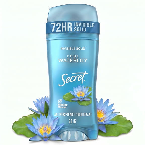 Secret Antiperspirant & Deodorant for Women, Invisible Solid, 72HR Breathable Sweat & Odor Protection, Cool Waterlily Scent, 2.6 oz