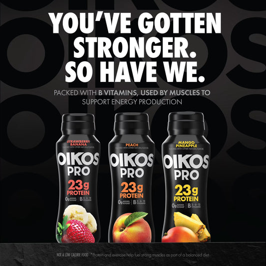 Oikos Pro 23g Protein, Strawberry Banana Cultured Dairy Drink Bottle, 7 fl oz
