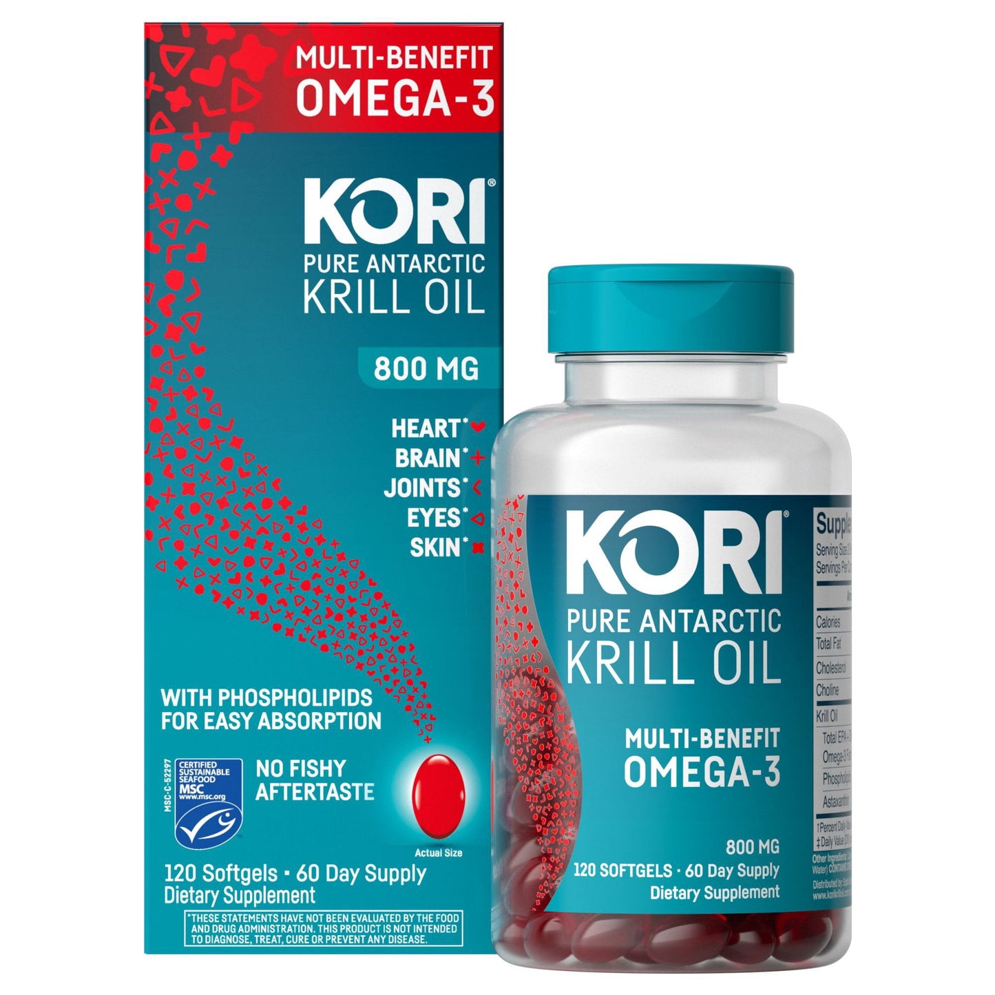 Kori Pure Antarctic Krill Oil Multi-Benefit Omega-3 800 mg. Softgels 120 ct.