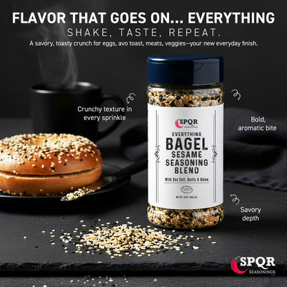 Everything Bagel Seasoning Blend by SPQR Seasonings Original XL 10 oz. Jar Delicious Blend of Sea Salt and Mixed Spices