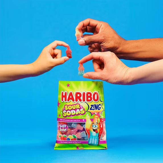 Haribo Sour Soda Gummies Original Assorted Sour Gummy Candy, 3.6 oz Bag