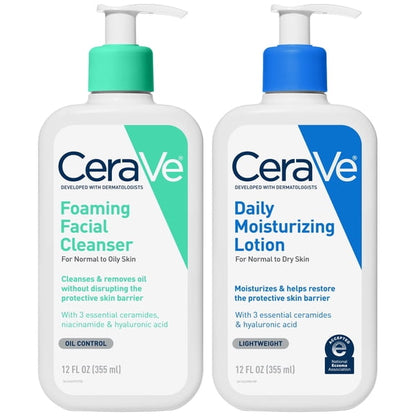 CeraVe Foaming Facial Cleanser and AM Facial Moisturizing Lotion SPF 50 Bundle, Normal to Oily Skin