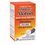 (3 pack) Children's Motrin Dye-Free Ibuprofen Chewable Tablets, Grape, 24 Ct