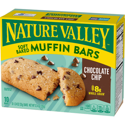 Nature Valley Soft Baked Muffin Bars, Chocolate Chip, Snack Bars, 10 Bars, 12.4 oz