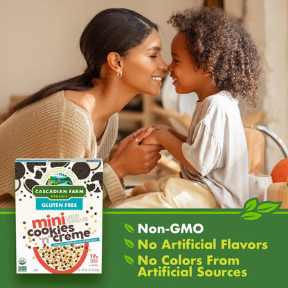 Cascadian Farm Organic Mini Cookies 'n' Crème, Gluten Free Cereal, Non-GMO, 10.7 oz