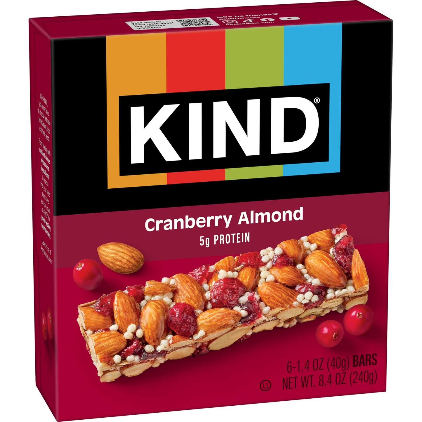 (6 pack) KIND Gluten Free Cranberry Almond Snack Bars, 1.4 oz, 6 Count, Cardboard Box