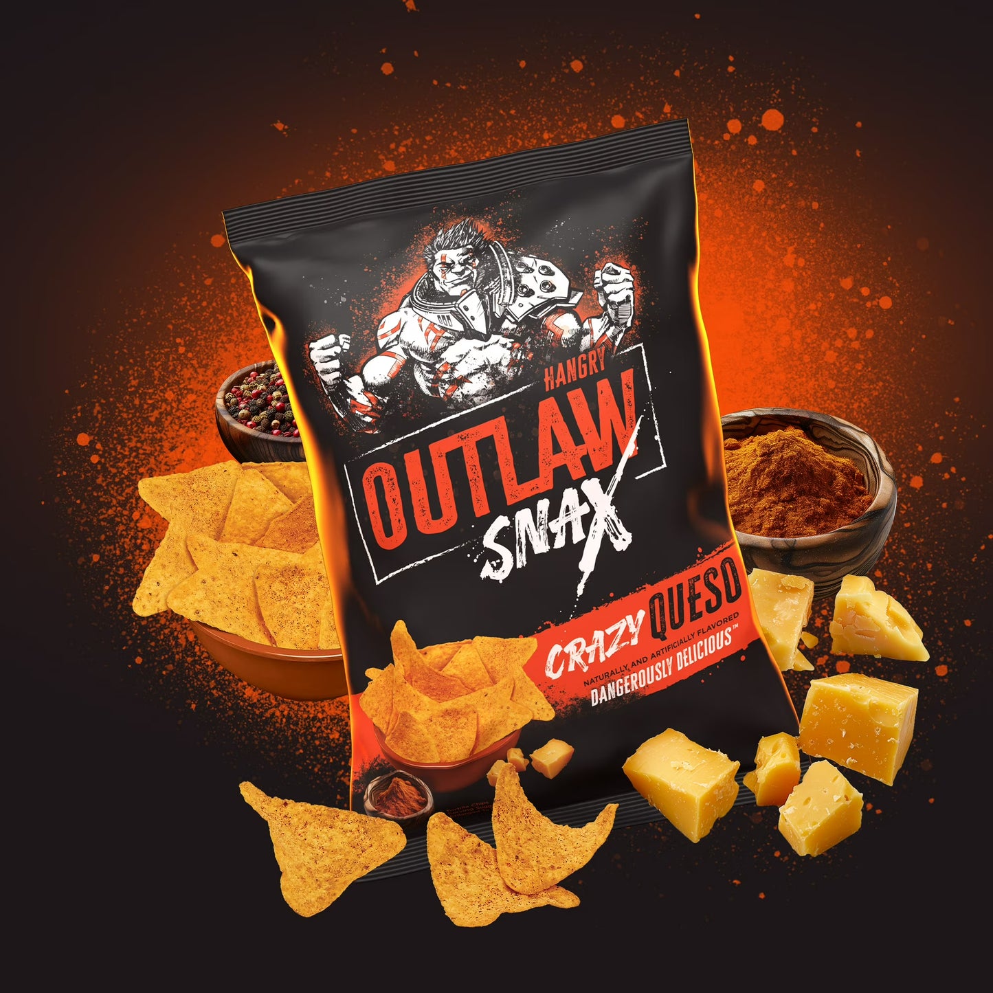 Outlaw Snax Crazy Queso Flavored Tortilla Snack Chips, Family Size 10 Ounce Bag