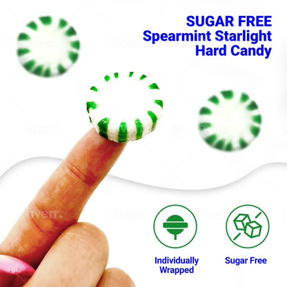 Sugar Free Spearmint Starlight Hard Candy - 1 Pound Bulk Bag (About 85 Pieces) - Keto Friendly Sugar Free Mints Individually Wrapped - Holiday Spearmint Mints - Delicious Sugar Free