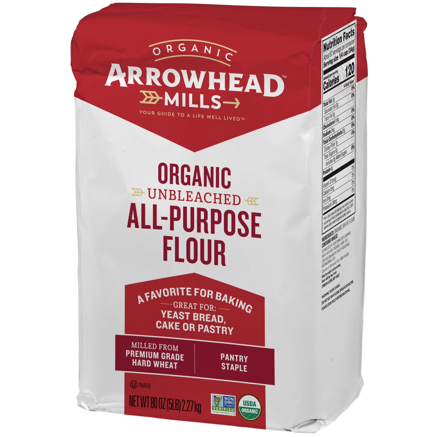 (3 pack) Arrowhead Mills Unbleached Organic All Purpose Flour, 5 lb Bag