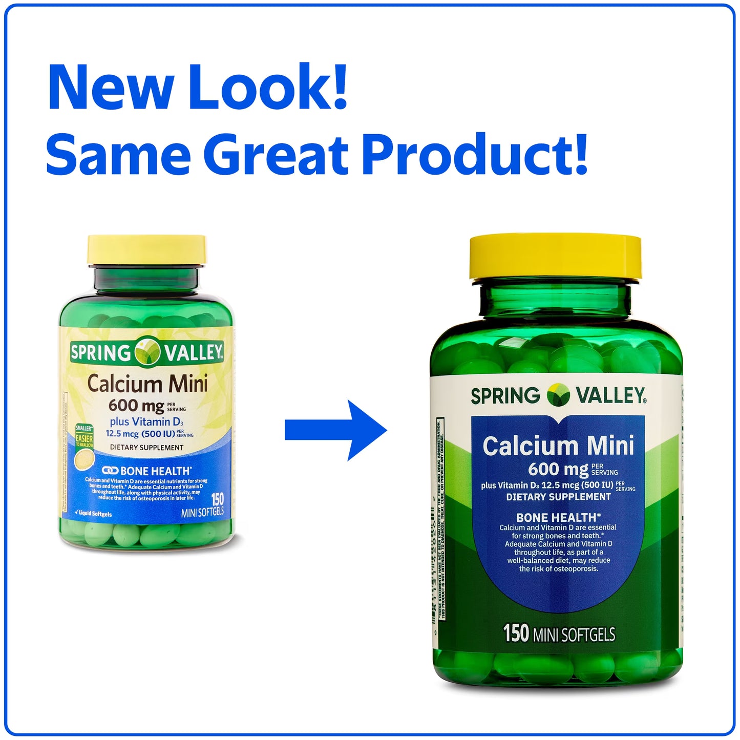 Spring Valley Calcium Plus Vitamin D3, Dietary Supplement, 150 Mini Softgels