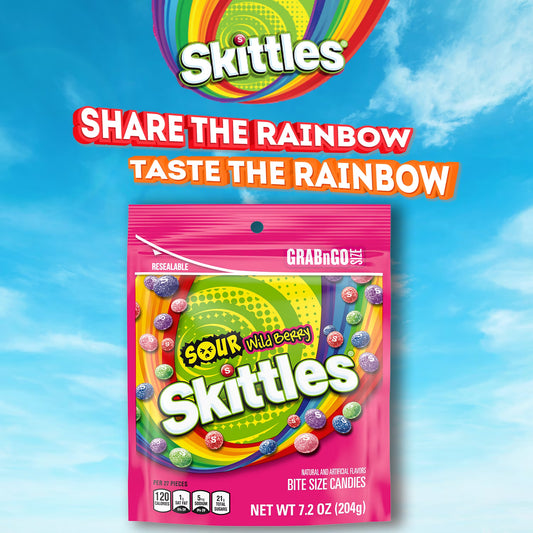 Skittles Sours Wild Berry Chewy Candy, Grab N Go - 7.2 oz Bag