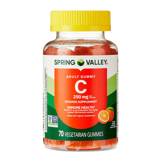 (4 pack) Spring Valley Vitamin C Supplement, Orange Flavor, 250 mg, 70 Count, Gummies for Immune Health