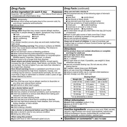 Equate Children's Pain Reliever/Fever Reducer Ibuprofen Oral Suspension, Bubble Gum Flavor, 100 mg, 4 fl oz