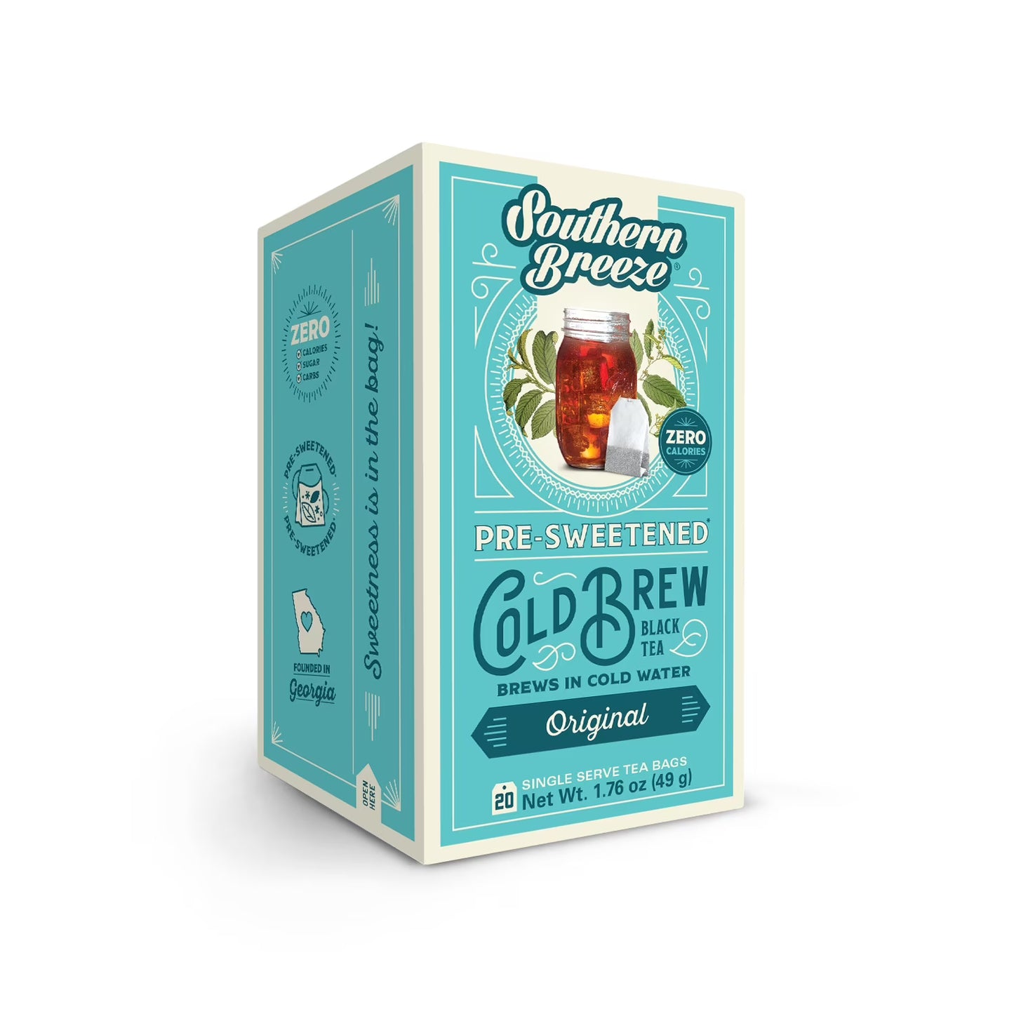 Southern Breeze Cold Brew Sweet Tea Variety Pack Iced Tea with Black Tea and Zero Carbs Zero Sugar, 20 Individually Wrapped Tea Bags, Pack of 10