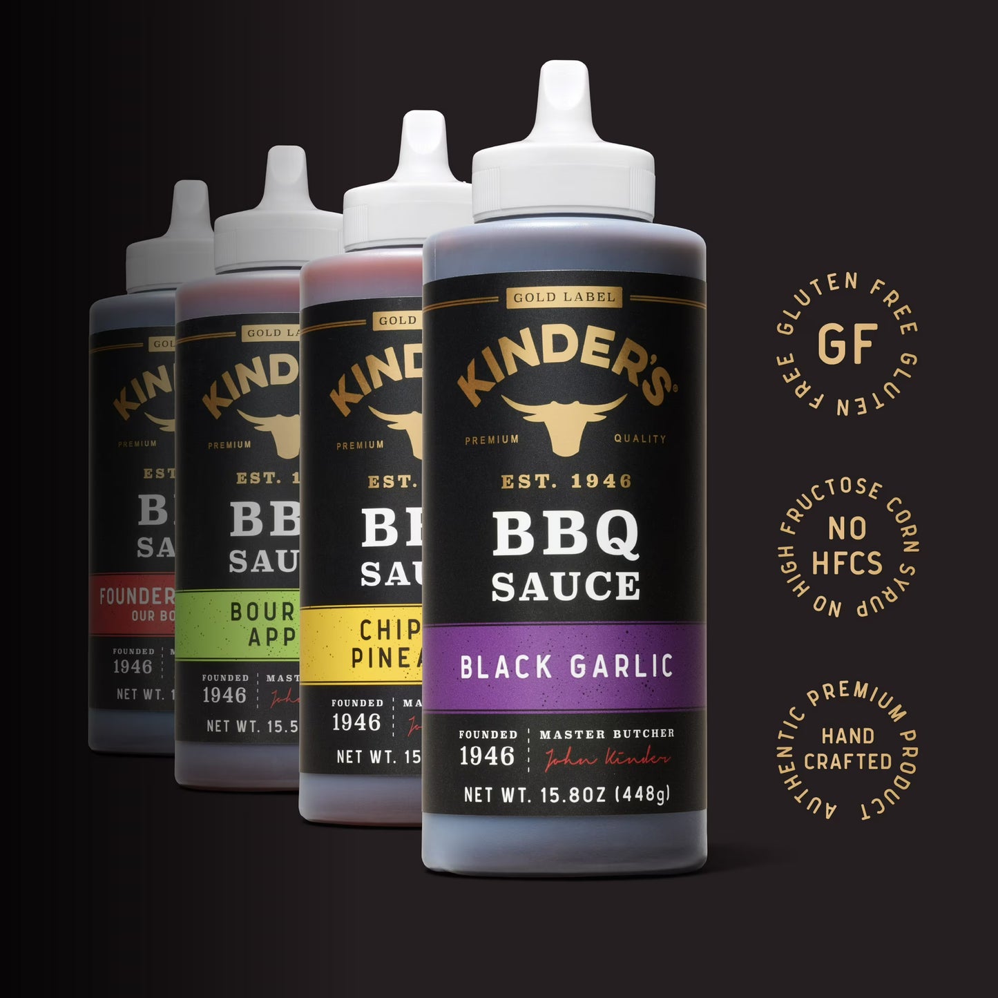 (6 pack) Kinder's Gold Label Black Garlic BBQ Sauce, 15.8 oz Squeeze Bottle