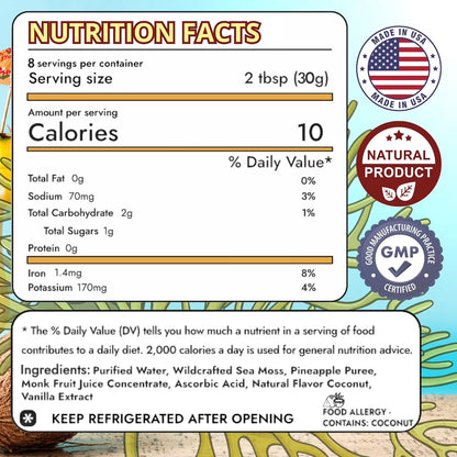 Sea Moss Gel – Pina Colada 8oz Raw Wildcrafted Irish Sea Moss, Vegan Superfood, Essential Vitamins & Trace Minerals, Jam, Jelly & Spread Gifts, Made in the USA