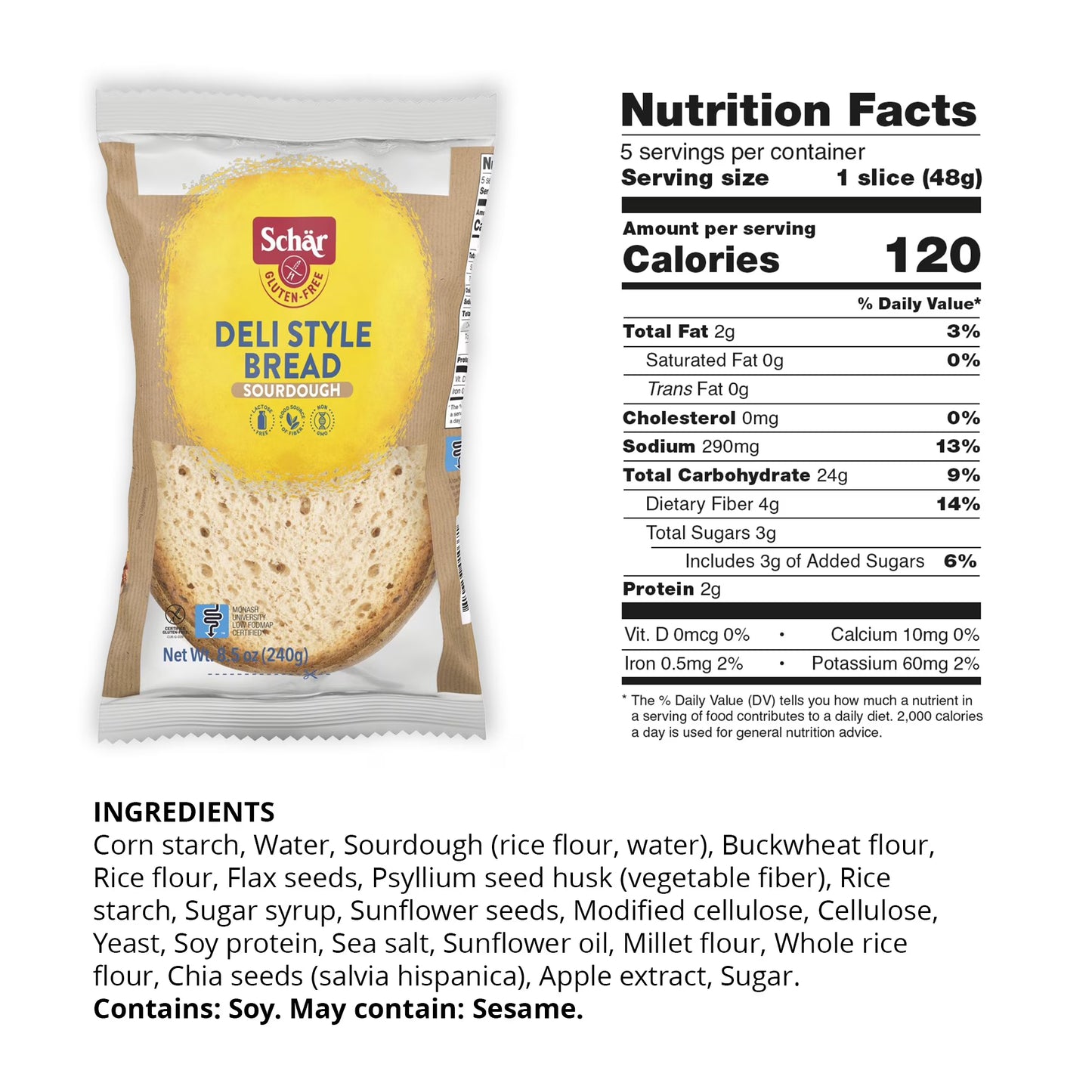 Schar Gluten Free Deli Style Sourdough Bread, Regular, Shelf-Stable, 8.5 oz