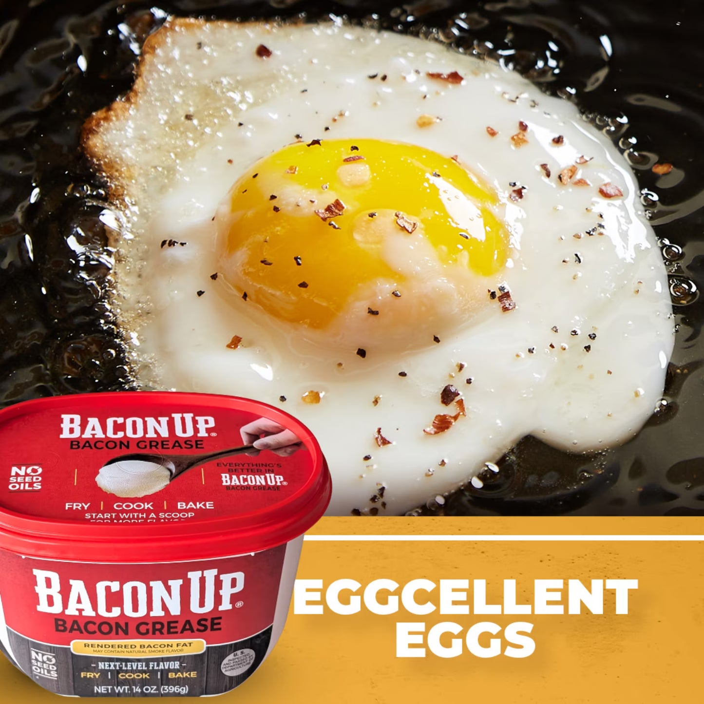 Bacon Up Bacon Grease 14 oz Tub, Fry, Cook, Bake, Griddle & Cast Iron Seasoning, Rendered Animal Fat
