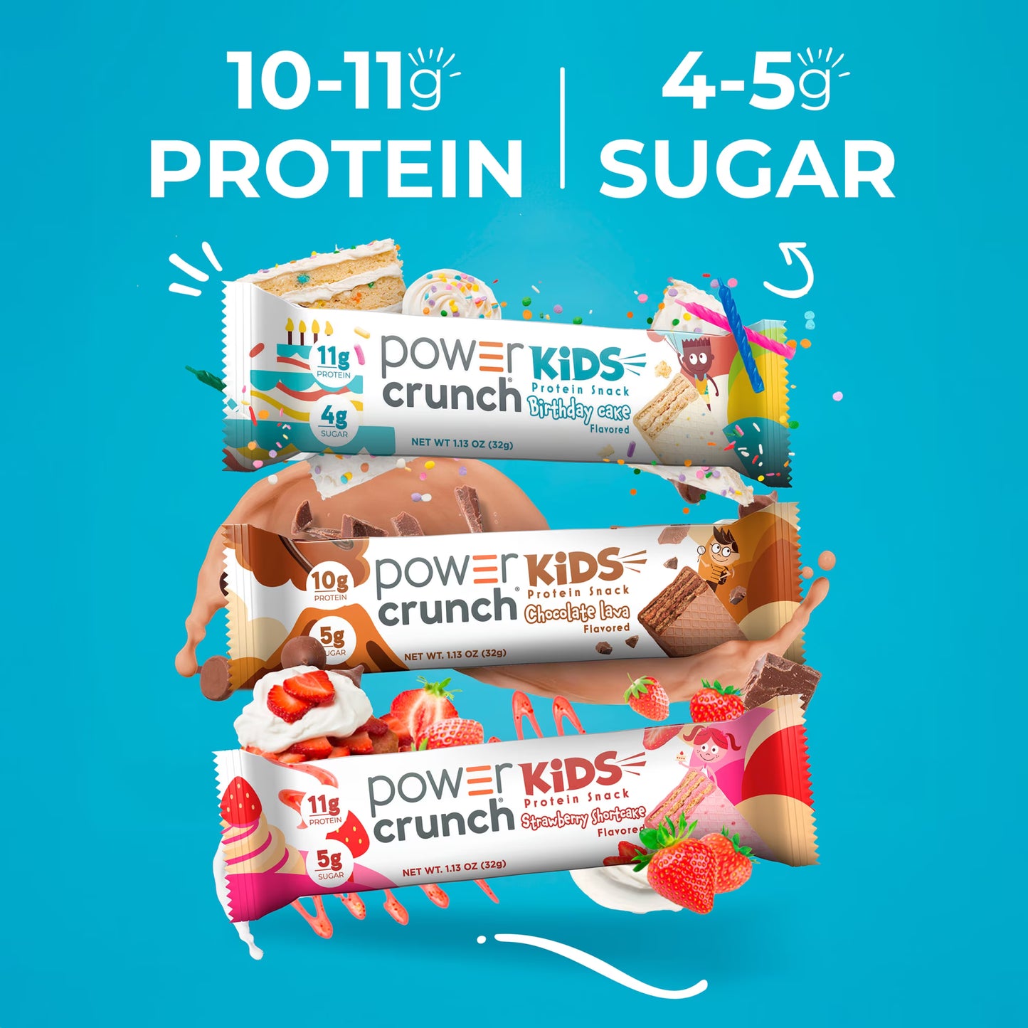 Power Crunch KIDS Strawberry Cream Bars 1.13oz, 5 Count Box