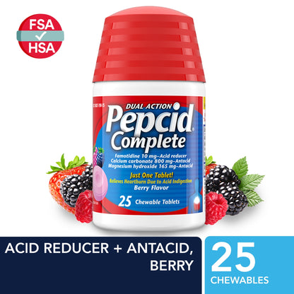 Pepcid Complete Acid Reducer + Antacid Chews, Berry, 25 Count