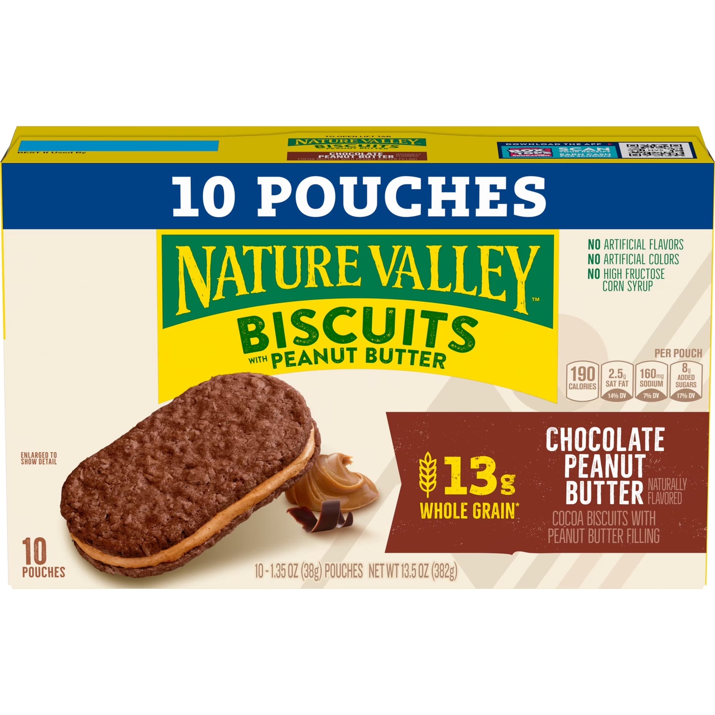 Nature Valley Biscuit Sandwiches, Chocolate Peanut Butter, Snack Bars, 10 Bars, 13.5 oz