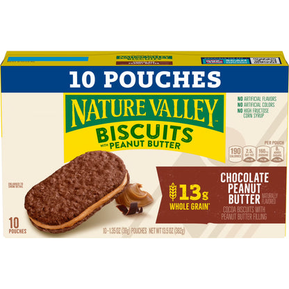 Nature Valley Biscuit Sandwiches, Chocolate Peanut Butter, Snack Bars, 10 Bars, 13.5 oz