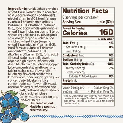 Ozery Bakery Blueberry Morning Rounds, Breakfast Buns, 6 Buns per Bag, 6-Pack, 12.7 oz