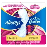 Always Radiant with FlexFoam Pads, Size 1, Regular, Wings, 15 Count