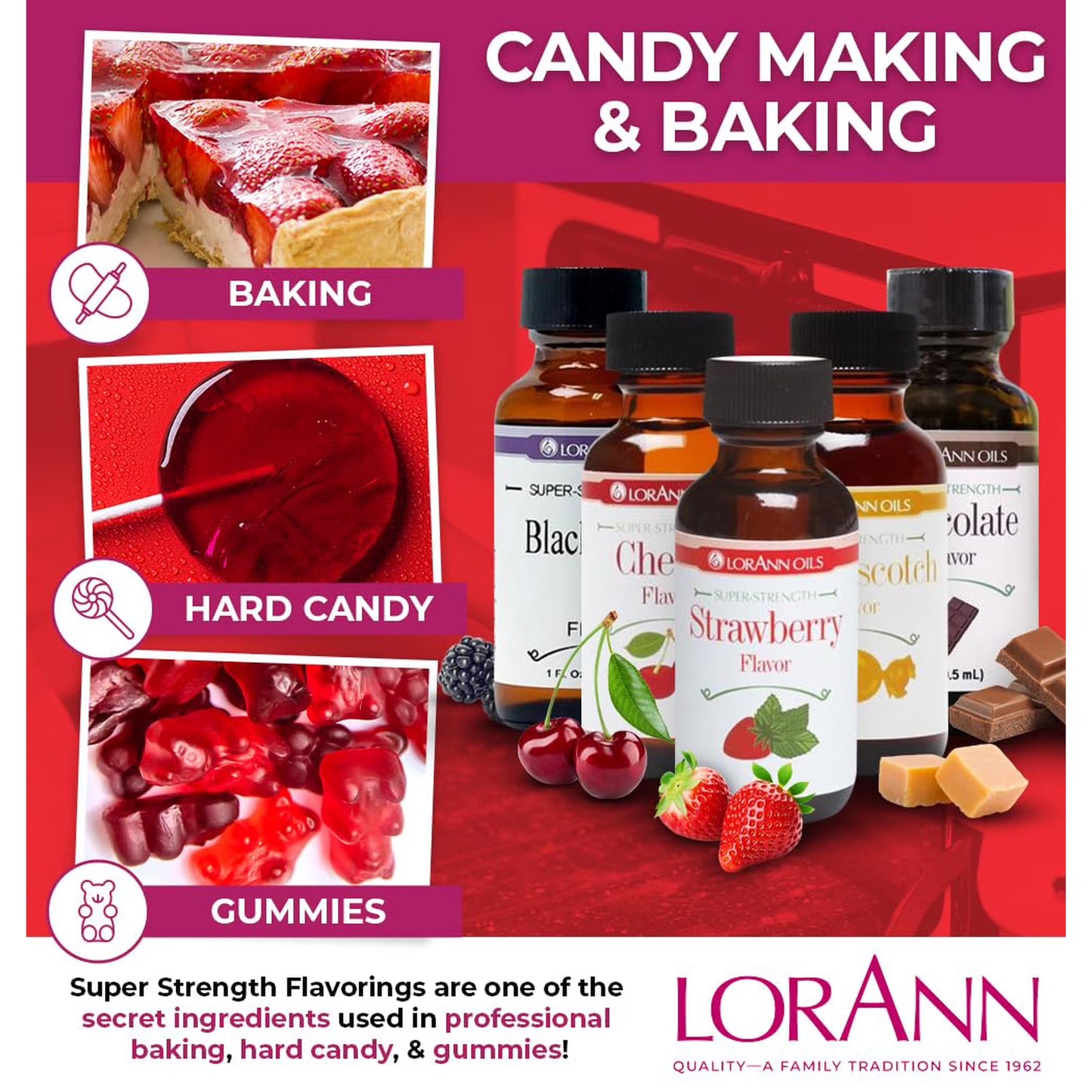 LorAnn Oils Super Strength Flavoring - Used For Candy Making, Flavoring Extracts, Baking, Hard Candy, and Flavor Oils, Strawberry, 1 fl dram