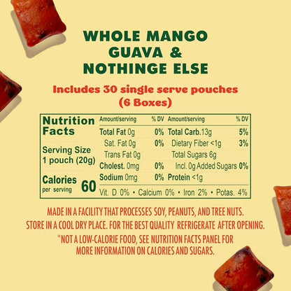 SOLELY Organic Mango &Guava Whole Fruit Gummies (pack of 6 Boxes, 5 Bags per Box), Healthy Chewy Snacks for All, Vegan Snacks, 30 Bags