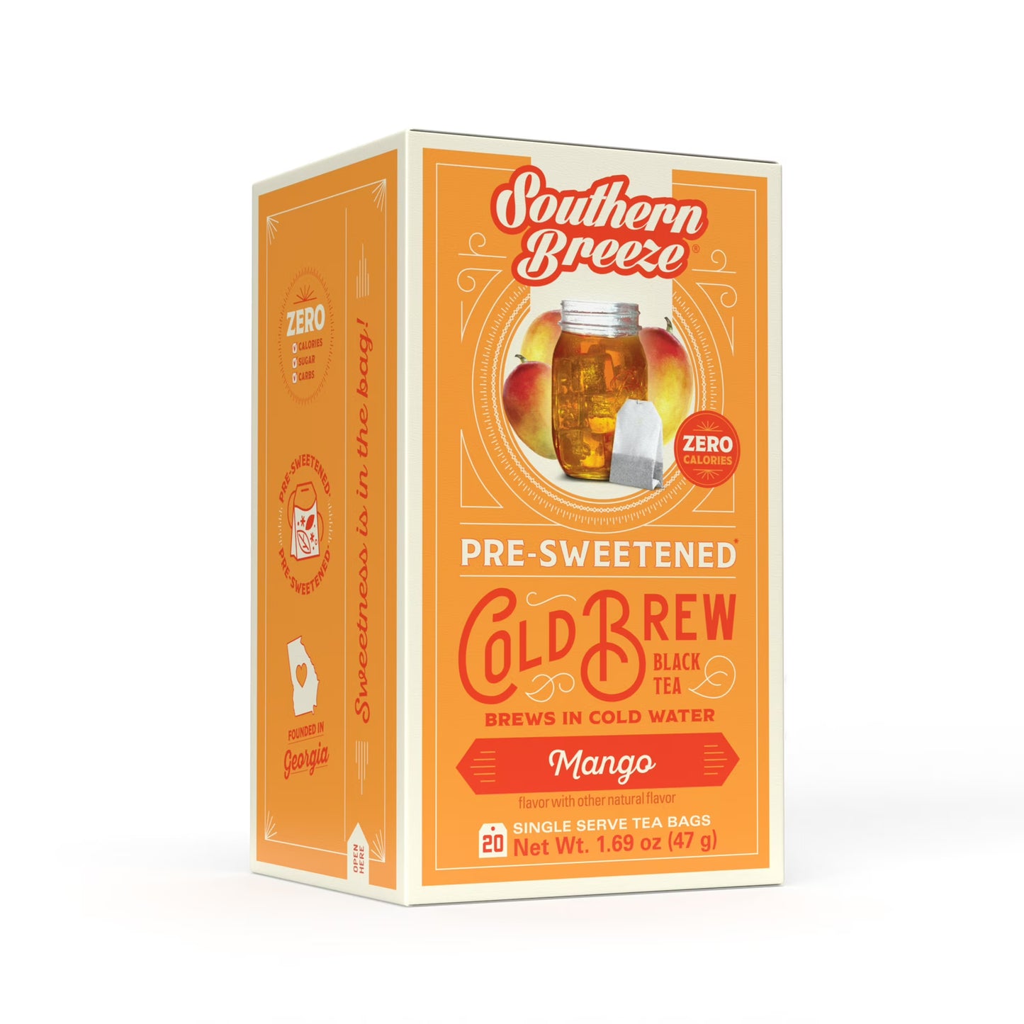 Southern Breeze Cold Brew Sweet Tea Variety Pack Iced Tea with Black Tea and Zero Carbs Zero Sugar, 20 Individually Wrapped Tea Bags, Pack of 10