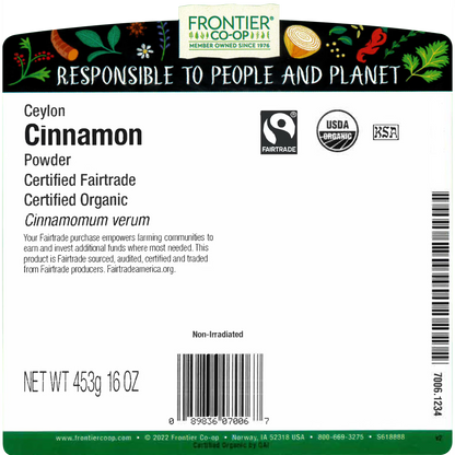Frontier Co-op Certified Organic Ceylon Cinnamon, 16 oz. Bag, Fairtrade Certified