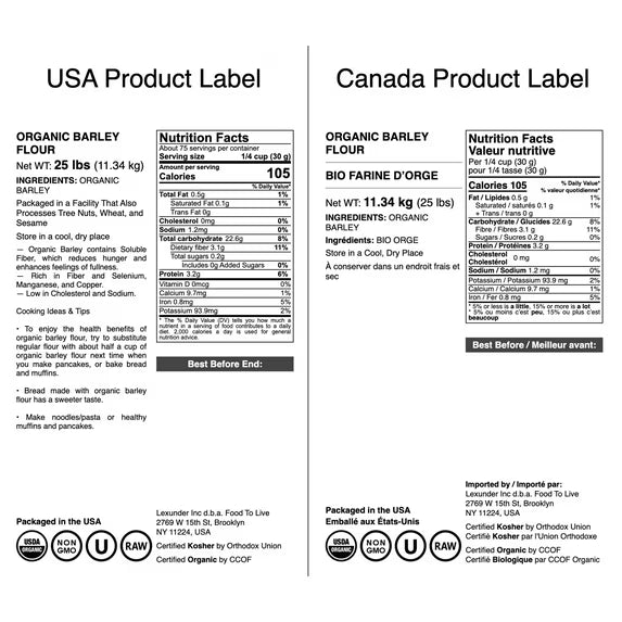 Organic Barley Flour, 25 Pounds - Non-GMO, Kosher, Raw, Vegan - by Food to Live