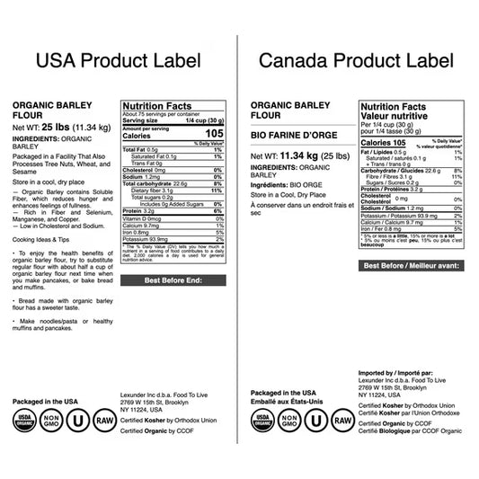 Organic Barley Flour, 25 Pounds - Non-GMO, Kosher, Raw, Vegan - by Food to Live