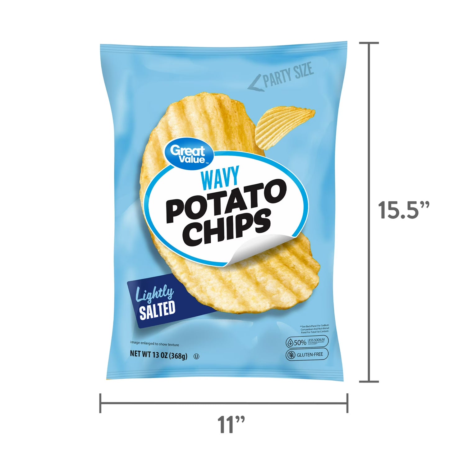 Great Value Lightly Salted Wavy Potato Chips Party Size, 13 oz