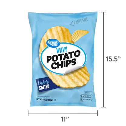 Great Value Lightly Salted Wavy Potato Chips Party Size, 13 oz