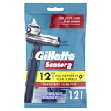 Gillette Sensor 2 Fixed Head Men 2 Blade Disposable Razor,12 count