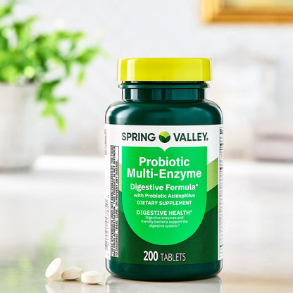 (3 pack) Spring Valley Probiotic Multi-Enzyme Digestive Formula Tablets, 200 Count