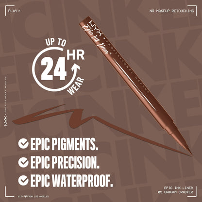 NYX Professional Makeup Epic Ink Liner, Waterproof Liquid Eyeliner Pen - Graham Cracker, Graham Cracker, 0.03 fl oz