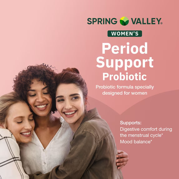 Spring Valley Women's Period Support Probiotic Dietary Supplement Delayed-Release Vegetarian Capsules for Digestive and Women's Health, 30 Count