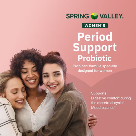 Spring Valley Women's Period Support Probiotic Dietary Supplement Delayed-Release Vegetarian Capsules for Digestive and Women's Health, 30 Count