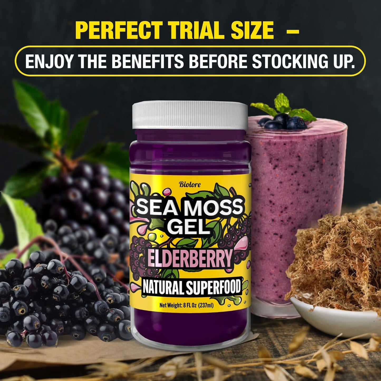 Sea Moss Gel – Elderberry 8oz Raw Wildcrafted Irish Sea Moss, Vegan Superfood, Essential Vitamins & Trace Minerals, Jam, Jelly & Spread Gifts, Made in the USA