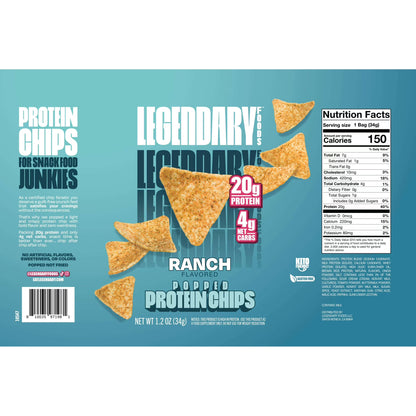 Legendary Popped Protein Chips, 20g Protein, Ranch, 34g per individual bag