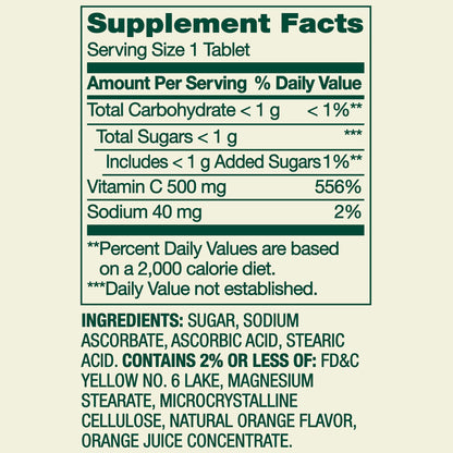 Spring Valley Vitamin C Dietary Supplement, Orange Flavor, 500 mg, 60 Count, Chewable Tablets
